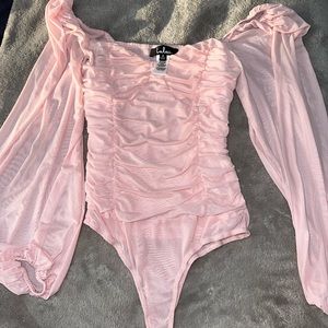 Stunning, worn once chiffon light, pink body suit shirt